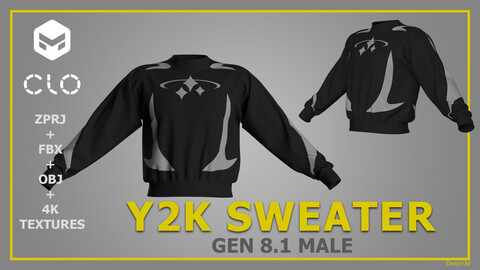 Y2K SWEATER - CLO 3D / Marvelous Designer - ZPRJ + FBX + OBJ - STREETWEAR / DIGITAL FASHION