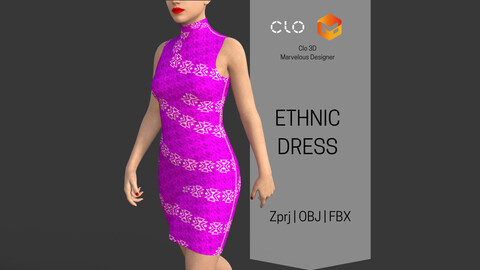 female ethnic dress / zprj+obj+fbx / clo3d, marvelous designer /