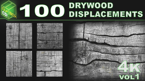 100 Drywood Displacement – High-Resolution Alphas for Substance Painter, Blender & ZBrush VOL1