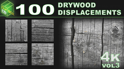 100 Drywood Displacement – High-Resolution Alphas for Substance Painter, Blender & ZBrush VOL3