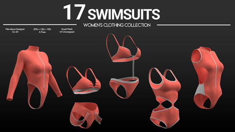 17 Women's Swimsuits . Marvelous / CLO Project file - OBJ - FBX