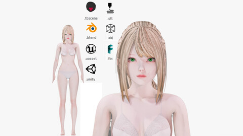 Lingerie clothes 0001 - UE5 - Unity - Blender - Animated - Realistic Female Character - GA