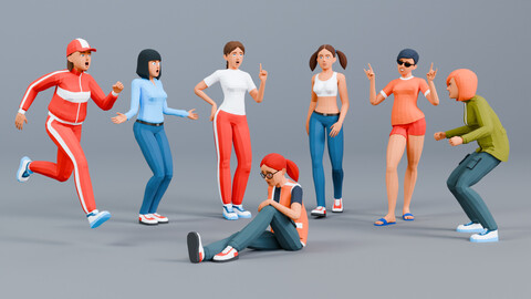 Modular woman low-poly stylized