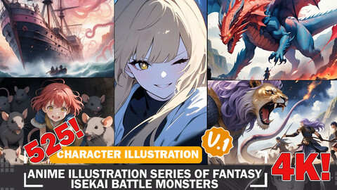 525 Anime Illustration Series of Fantasy Isekai Battle Monsters Diverse Design Reference V1 4K