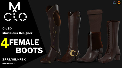 4 Boots Collection / 85%off / Clo3d / Marvelous designer / Project file / Obj / Fbx / Zprj