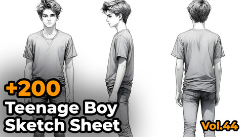 +200 Full body Teenager boy Sketch Sheet Reference Images(4k)