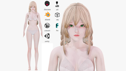 Lingerie clothes 0002 - UE5 - Unity - Blender - Animated - Realistic Female Character - GA