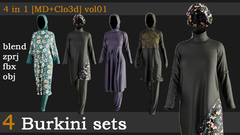 4 Burkini sets[fbx+obj+zprj+blend][md+clo]vol01