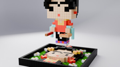 Frida Kahlo Voxel Stylized Cubic