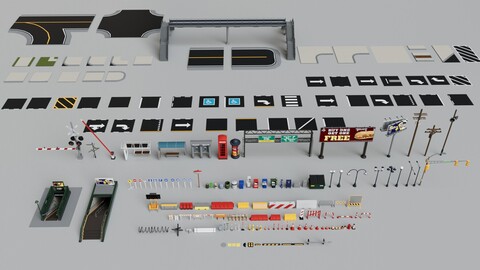 Road and Street Props Mega Pack Collection - Game Ready