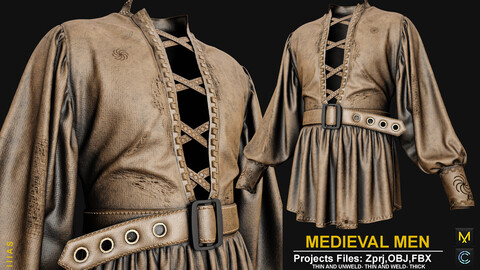 MEDIEVAL MEN (MARVELOUS DESIGNER AND CLO3D)ZPRJ, OBJ, FBX,UV)4K TEXTUER ( SUBSTANCE PINTER )