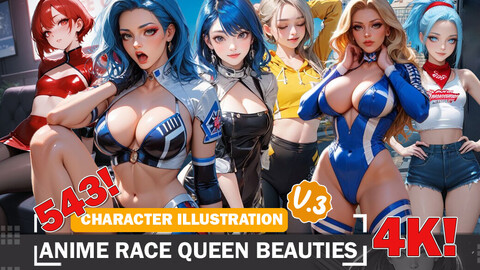 543 Various Anime Race Queen Beauties Diverse Outfit Character Design Reference Art V3 4K