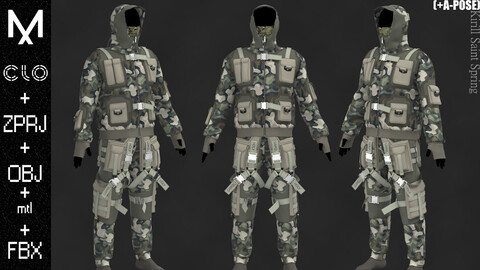 Military Outfit Male Marvelous designer/Clo3d OBJ mtl FBX ZPRJ