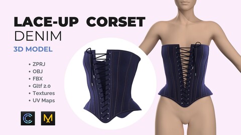 Women Lace-Up Denim Corset 3D model