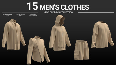 15 Men’s Clothes . Marvelous / CLO Project Files + OBJ + FBX