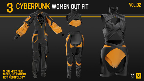 3 Cyber punk women Outfit +MD/CLO +OBJ File