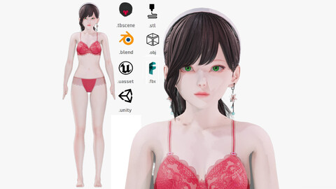 Lingerie clothes 0003 - UE5 - Unity - Blender - Animated - Realistic Female Character - GA