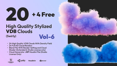 20 High Quality Stylized VDB Clouds Vol-6