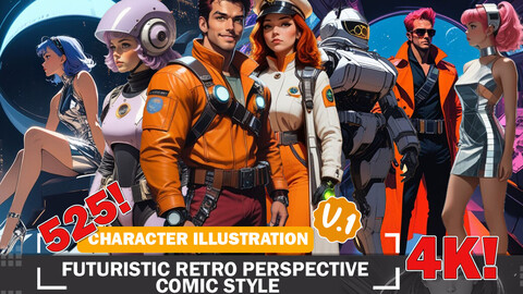 525 Futuristic Retro Perspective Comic Style Diverse Outfit Character Design Reference Art V1 4K