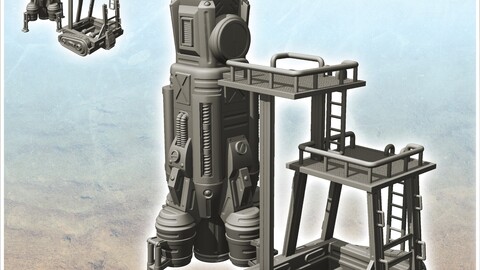 Quadri-reactor rocket and firing platform (20) | STL for 3D Printing Printer | Hard Surface