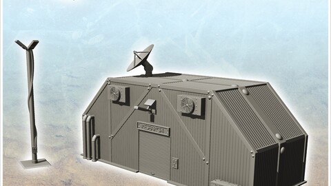 Futuristic command post with antenna and lamp post (24) | STL for 3D Printing Printer | Hard Surface