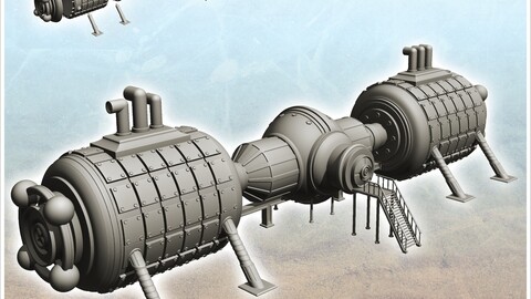 Futuristic base module with pipes and access stairs (26) | STL for 3D Printing Printer | Hard Surface