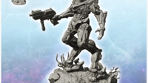 Alien warrior with alien plants and assault rifle (1) | STL for 3D Printing Printer | Hard Surface