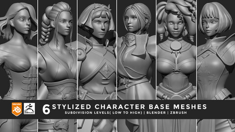 Stylized Character Base meshes | For Blender and Zbrush