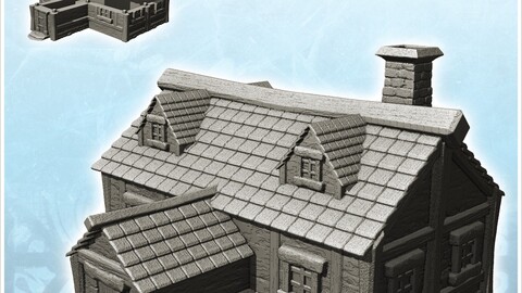 Medieval house with annex entrance and roof windows (6) | STL for 3D Printing Printer | Hard Surface