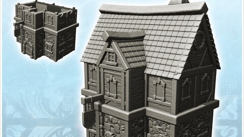 Medieval store with stone base and storey (8) | STL for 3D Printing Printer | Hard Surface