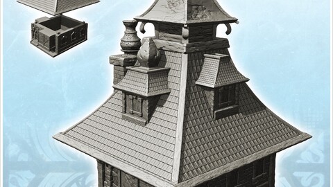 Medieval building with large pitched roof topped with a spade (11) | STL for 3D Printing Printer | Hard Surface