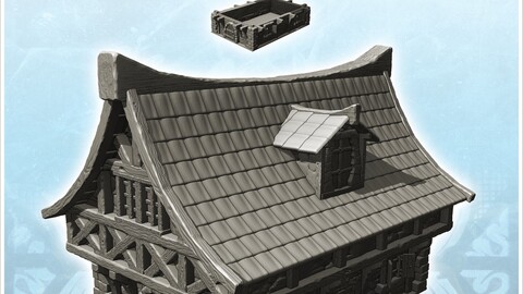 Medieval half-timbered building with large pitched roof (13) | STL for 3D Printing Printer | Hard Surface