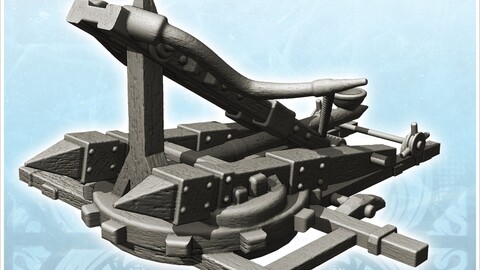 Wooden onager siege engine with notched platform and rope (2) | STL for 3D Printing Printer | Hard Surface