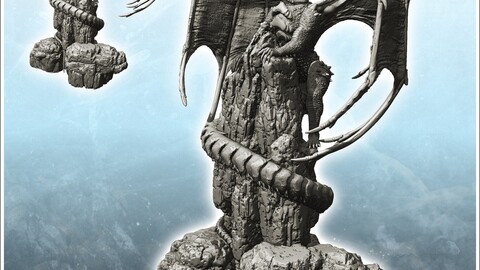 Winged dragon clinging to a scaled rock (20) | STL for 3D Printing Printer | Hard Surface