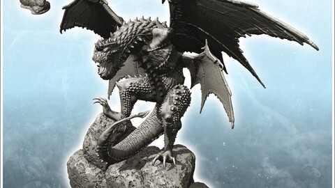 Scaled dragon on pile of gold coins (25) | STL for 3D Printing Printer | Hard Surface