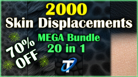 2000 Ultra High-Quality Skin Displacement Maps / Skin Alpha Maps - Seamless and Tileable (MEGA Bundle)