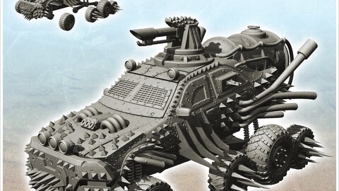 Post-apo tank vehicle with central turret on top (6) | STL for 3D Printing Printer | Hard Surface