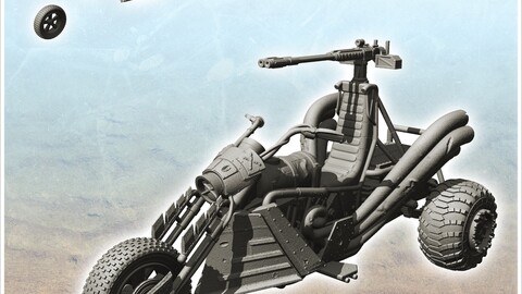 Three-wheeled motorbike post-apo with automatic weapon (10) | STL for 3D Printing Printer | Hard Surface