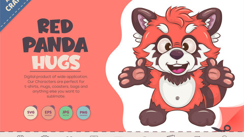 Cartoon Red Panda hugs. T-Shirt, PNG, SVG.