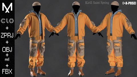 Streetwear Outfit Male Marvelous designer/Clo3d OBJ mtl FBX ZPRJ + A-POSE