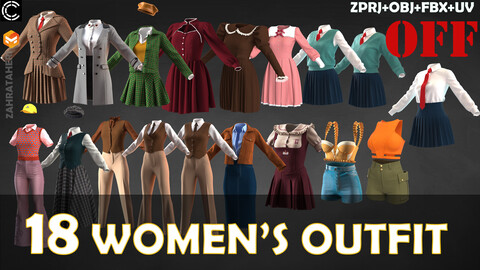 18 GIRLS OUTFIT(Clo3D Project + OBJ +FBX)