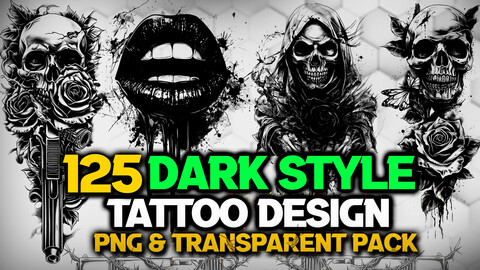 125 Dark Style Illustration - Tattoo Design and Print Art( PNG Files )-4K- High Quality