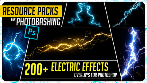 PHOTOBASH 200+ Electric Overlay Effects Resource Pack Photos for Photobashing in Photoshop