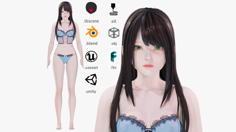 Lingerie clothes 0005 - Rigged -Unreal - Unity - Blender - Animated - Realistic Female Character - GA