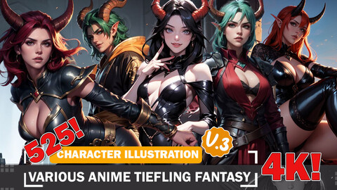 525 Anime Tiefling Fantasy Character Designs Diverse Outfit Character Design Reference Art V3 4K