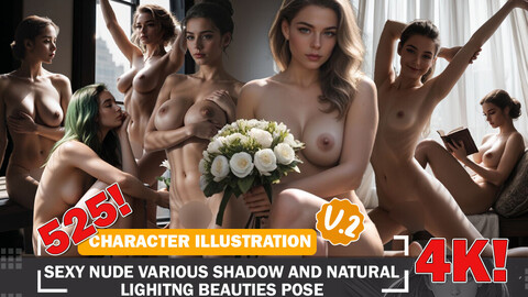 525 Sexy Nudes Shadow and Natural Lighting Beauties Poses Diverse Character Design Reference Art V2 4K