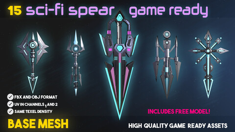 15 Sci-Fi Spears /Game Ready (1 FREE MODEL!)