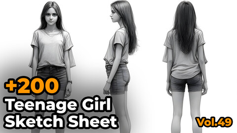 +200 Full body Teenage Girl Sketch Sheet Reference Images(4k)