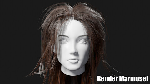 Hair for AAA games Unreal Engine 4 and 5 Low-poly 3D model