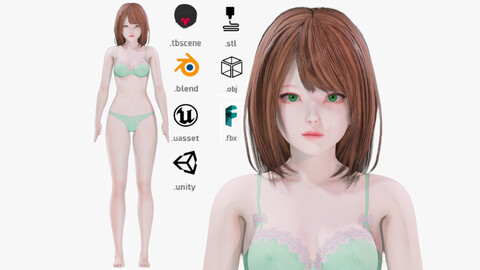 Lingerie clothes 0006 - Rigged -Unreal - Unity - Blender - Animated - Realistic Female Character - GA